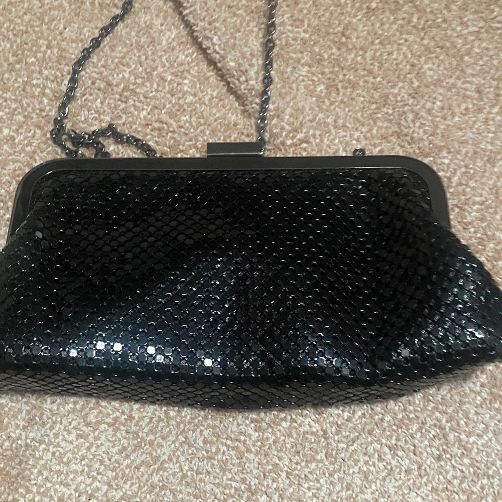 Jessica McClintock Black Sequin Evening Clutch with Chain